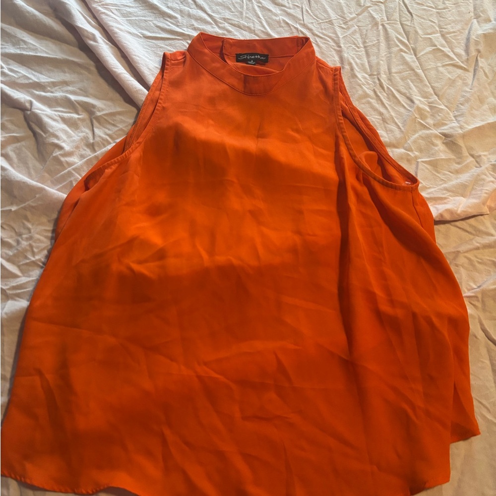 Shinestar Vibrant Orange Sleeveless Blouse